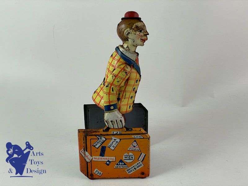 DISTLER ALLEMAGNE CLOWN AVEC VALISES MECANIQUE 1920